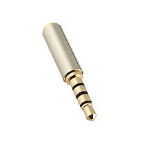 Перехідник адаптер металевий Alitek 3.5 мм Male 4 пін — 2.5 мм Female Silver/Gold, фото 4