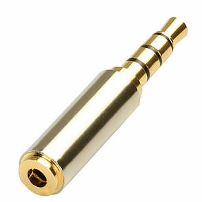 Перехідник адаптер металевий Alitek 3.5 мм Male 4 пін — 2.5 мм Female Silver/Gold, фото 1