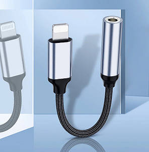 Кабель перехідник для навушників Lightning - 3.5 мм Jack Alitek Premium Grey, нейлон, фото 2