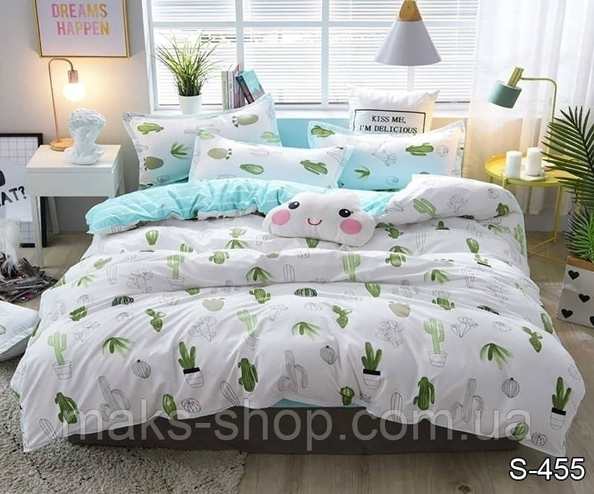 Постільна білизна з кактусами з люкс-сатину з компаньйоном S455 2х спальна