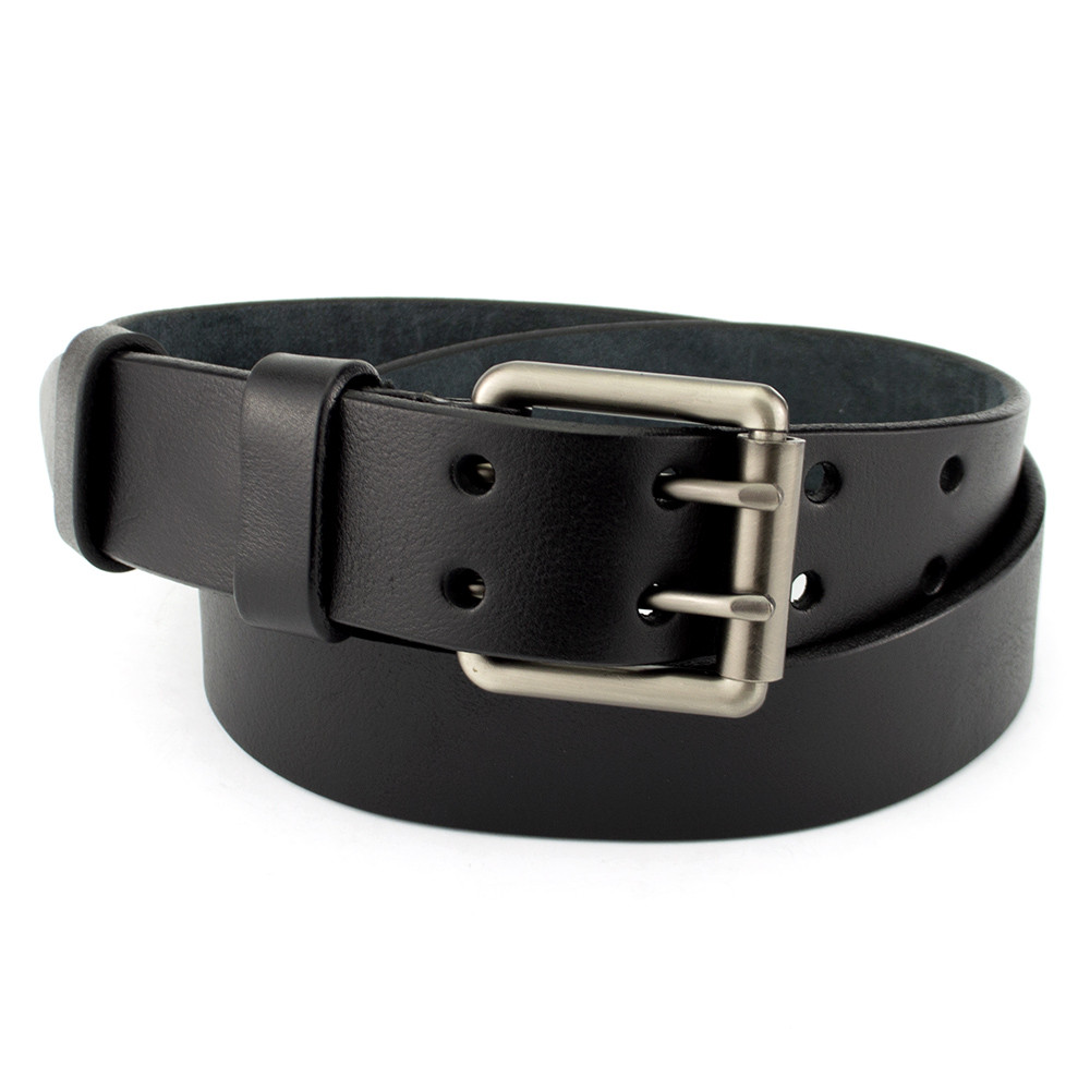 Ремінь чоловічий шкіряний чорний з двома язичками JK-4075 (125 см), фото 1