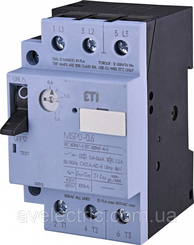 ETI, 4646619, Авт. вимикач захисту двигуна MSP0-1, 0 (0, 25 kW, 0.6-1A)