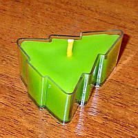 Воскова чайна свічка Зелена Ялинка в пластиковому прозорому контейнері; натуральний бджолиний віск