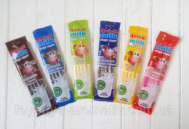 Трубочки для молока со вкусом ванили Quick Milk Magic Sipper 5 шт * 6 г ...
