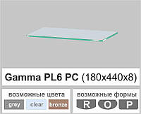 Стеклянная полочка настенная навесная прямоугольная Commus PL6 PC (180х440х8мм)