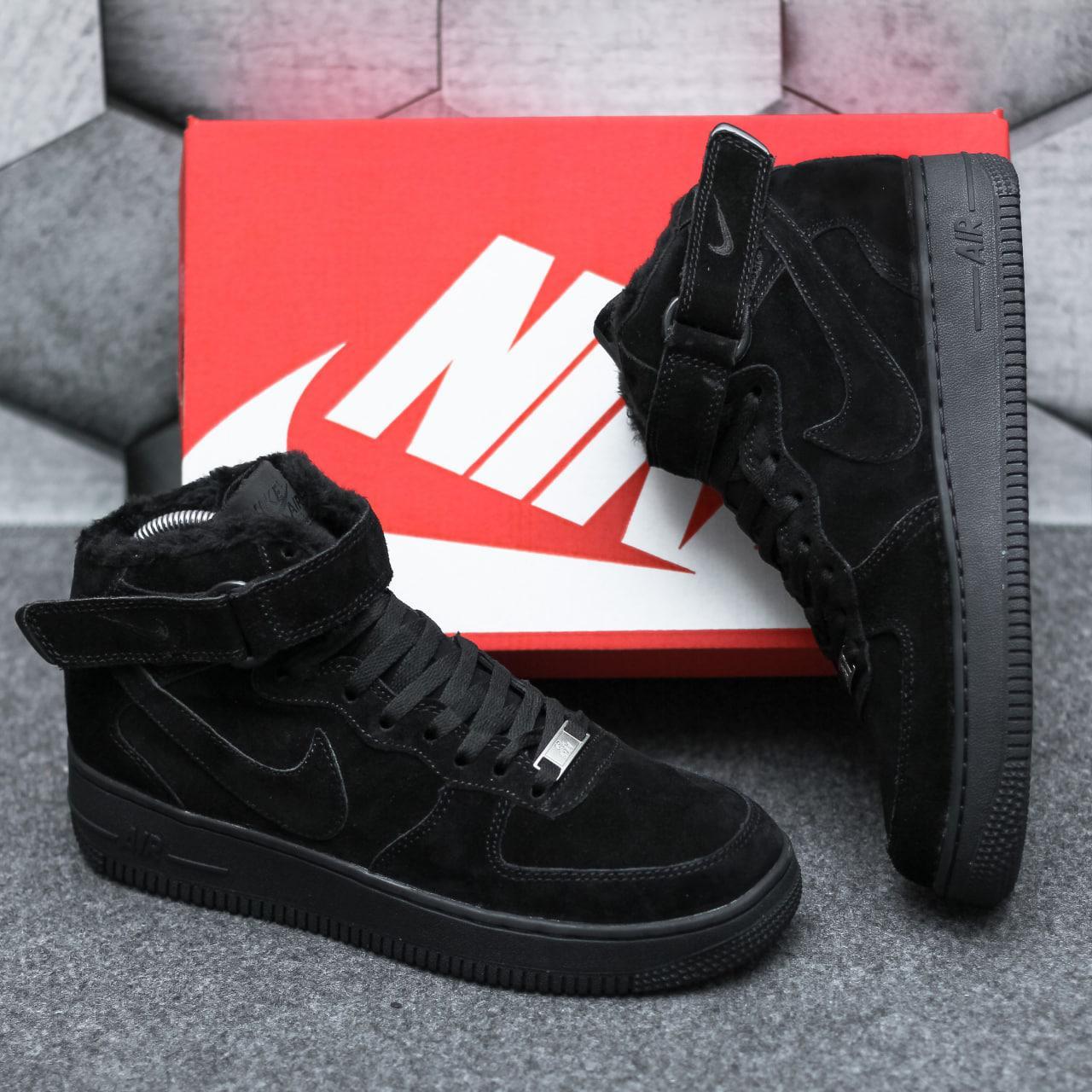 Зимові кросівки Nike Air Force чоловічі чорне хутро