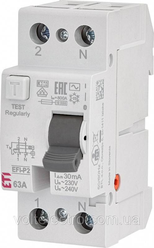 Диференціальне Реле (УЗО) EFI-2 63A ,IΔn 30mA, Icu-6kA, AC