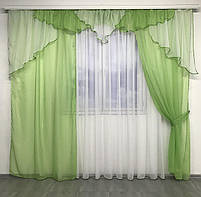 Комплект штор з ламбрекеном з шифону, штори з ламбрекеном у вітальню Салатовий LS-295-8, фото 3