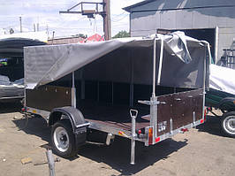 Причіп бортовий односий. Гальмо! З бічною знімною частиною. Каркас + тент.