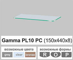 Поличка скляна настінна навісна прямокутна Commus PL10 PC (150х440х8мм)