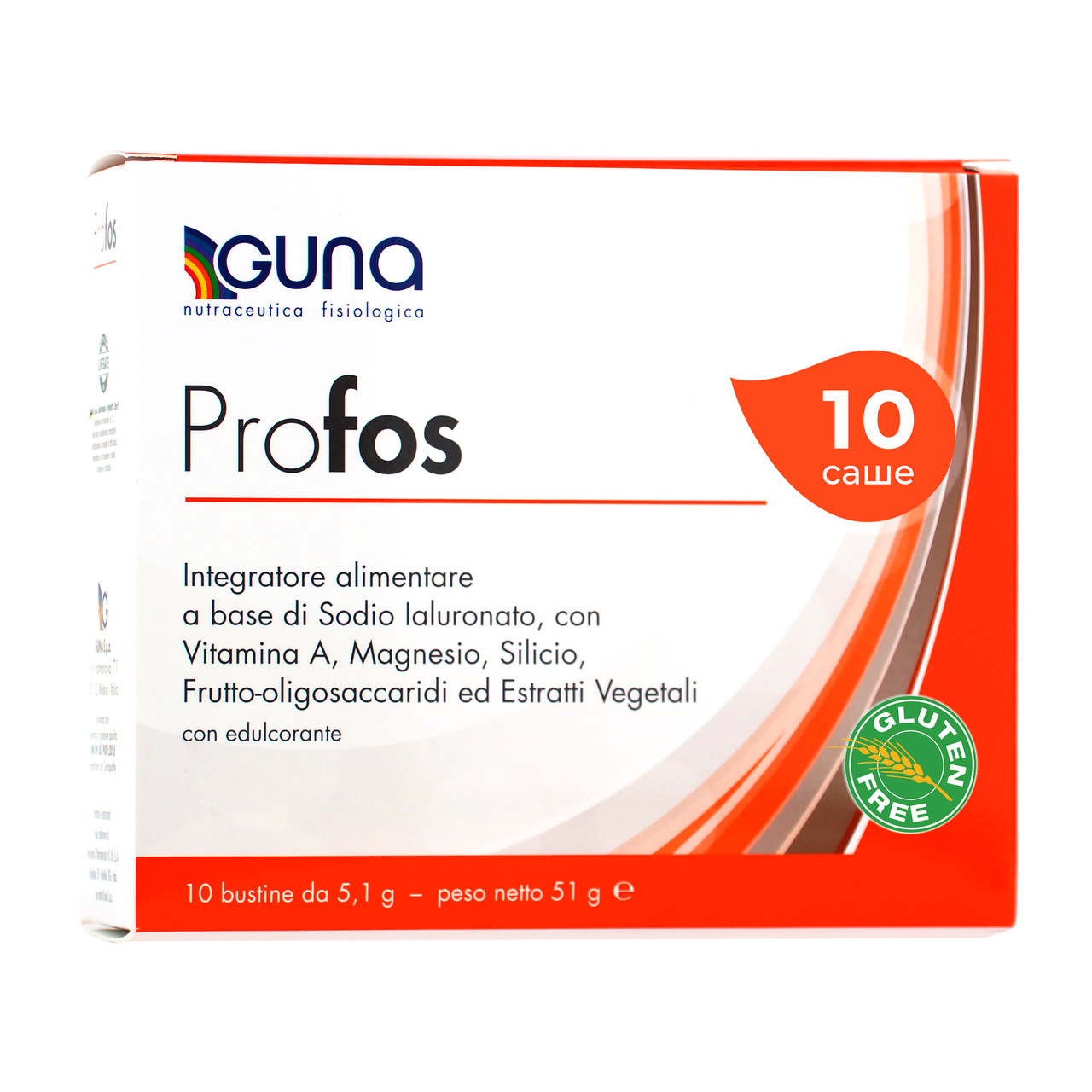 Profos (GUNA, Італія). 3 в 1: пробіотики, мікроелементи і харчування кишечнику, суглобів, шкіри. 10 саше, 51 г