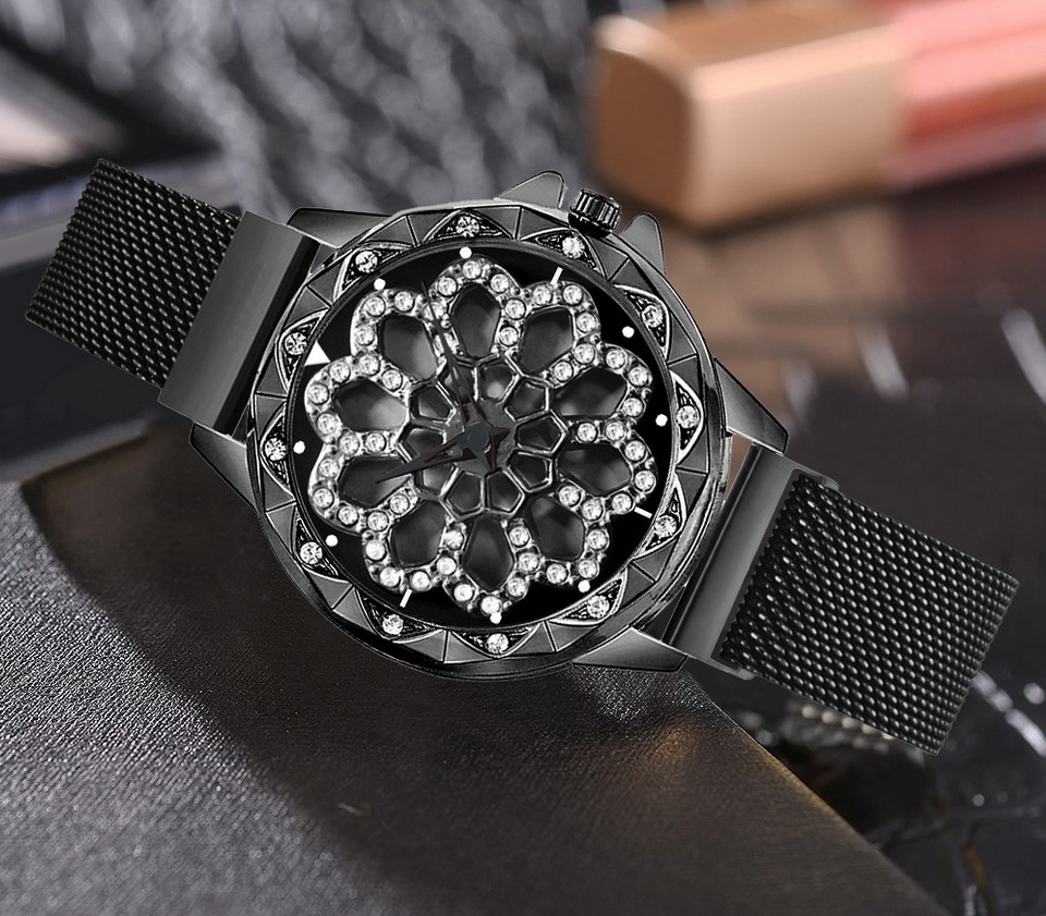 Годинник Rotation Watch ЧОРНІ | жіночий наручний годинник | Годинник на браслеті жіночі