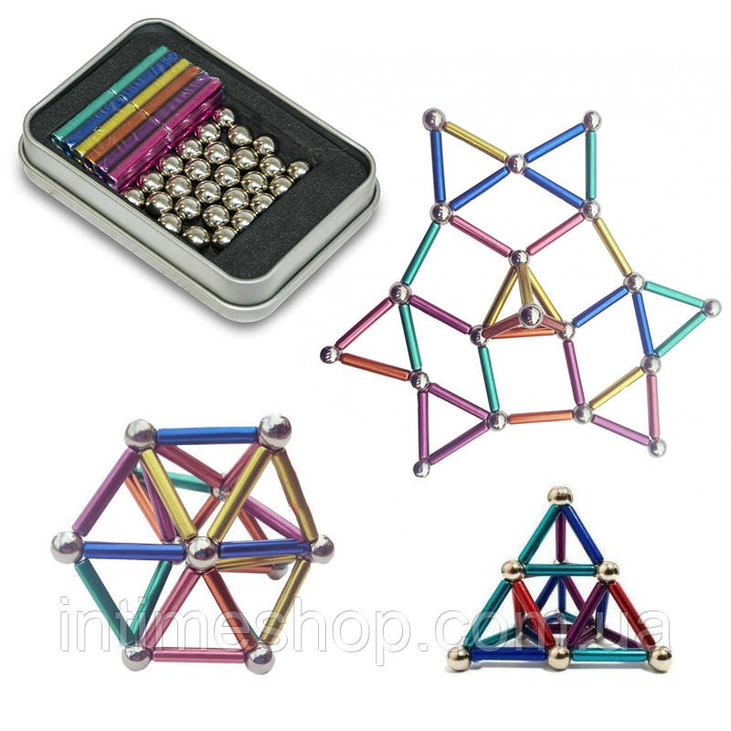Неокуб магнитные шарики Neo MIX COLOR (36 цветных палочек и 24 шарика-металлик) магнитный конструктор (TI) - фото 1 - id-p1297168618