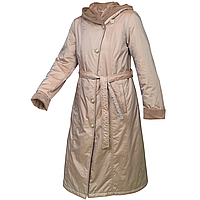 Плащ пальто демісезонне жіноче довге з капюшоном на утеплювачі Сity Classic Бежевий Розмір 52