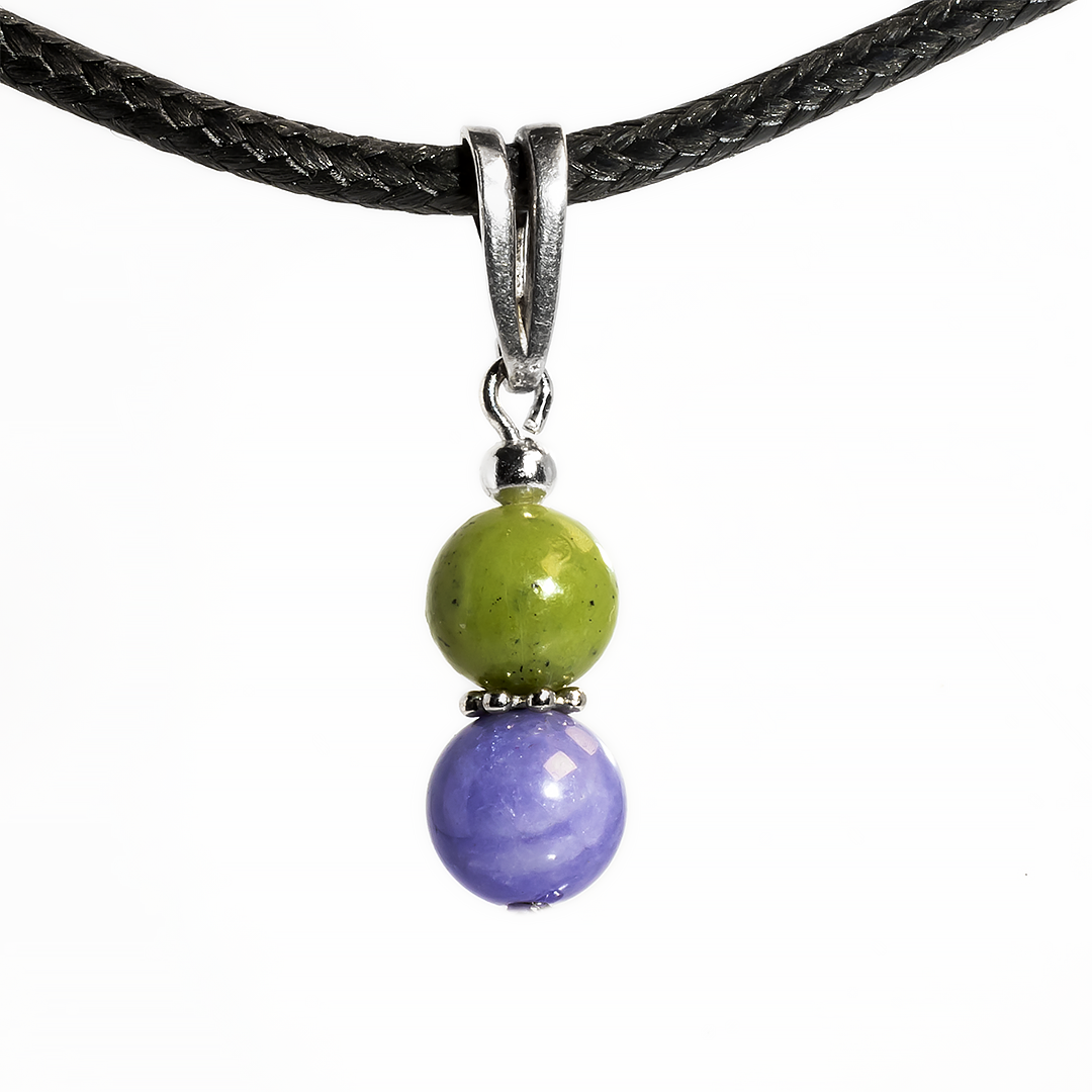 Кулон із танзанітом і жадеїтом срібло, Ø 8 мм, 1447КЛТ