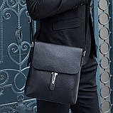 Чоловіча сумка через плече Натуральна шкіра Барсетка Чоловіча шкіряна сумка для документів планшет Чорна, фото 2