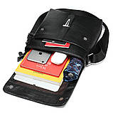 Чоловіча сумка через плече Натуральна шкіра Барсетка Чоловіча шкіряна сумка для документів планшет Чорна, фото 7