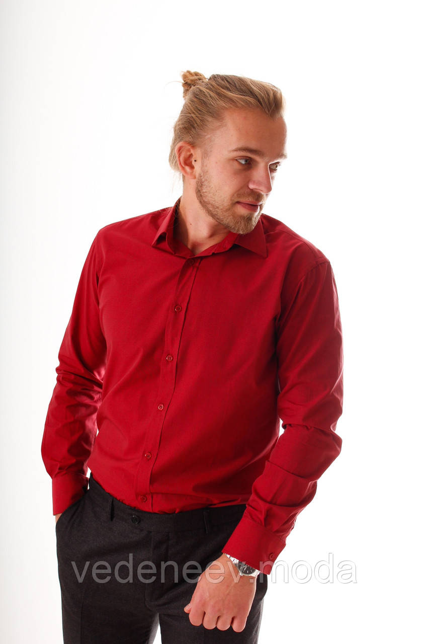 Чоловіча сорочка бордова, фото 1