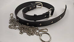 Ремінь жіночий NUOYA із заклепками та ланцюжком чорний 01497