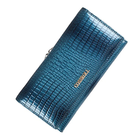 Жіночий гаманець із натуральної шкіри під рептилію Cossroll блакитний код 101-4