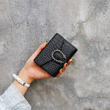 Жіночий класичний гаманець 186 рептилія з темною підковою чорний, фото 4
