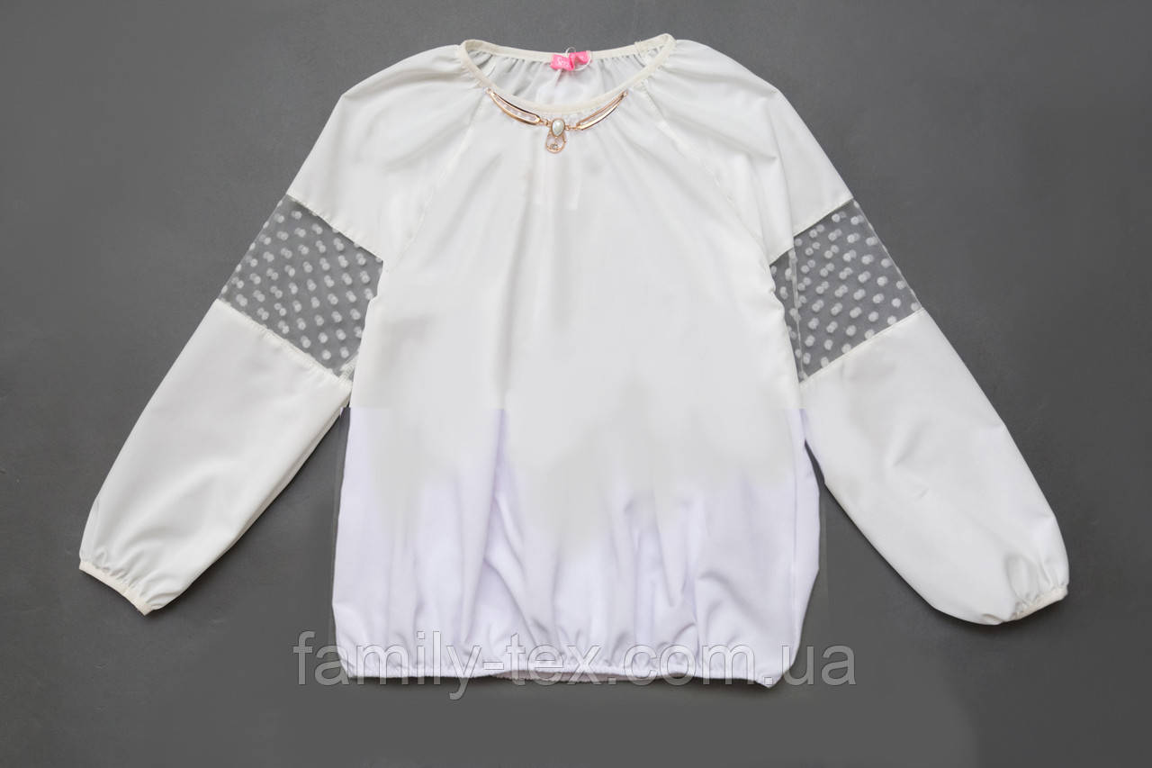 Блузка для дівчинки з довгим рукавом SmileTime Olivia з брошкою, біла, фото 1