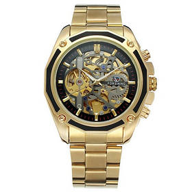 Чоловічий годинник, механіка з автопідзаводом Forsining 8130 Gold-Black