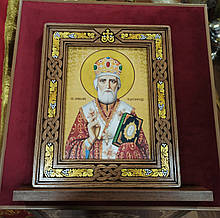 Икона Святой Николай Чудотворец в резном киоте с росписью 34*28cm
