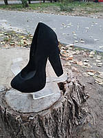 Туфли женские из натуральной замши 35 с молнией на каблуке черные