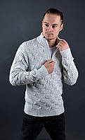 Мужской теплый свитер с воротником на молнии светло-серый Турция 7077