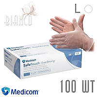 Перчатки виниловые Medicom (1129 C) БЕЗ ПУДРЫ (100 шт) Clear. Размер: L