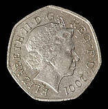 Монета Великобританії 50 пенсів 1998 - 2005 рр., фото 2