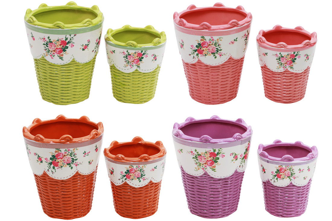 Набір квіткових кашпо (2шт) Плетений кошик, 12.7см та 16.5см, 4 дизайни ТОВАР ВІД ВИРОБНИКА