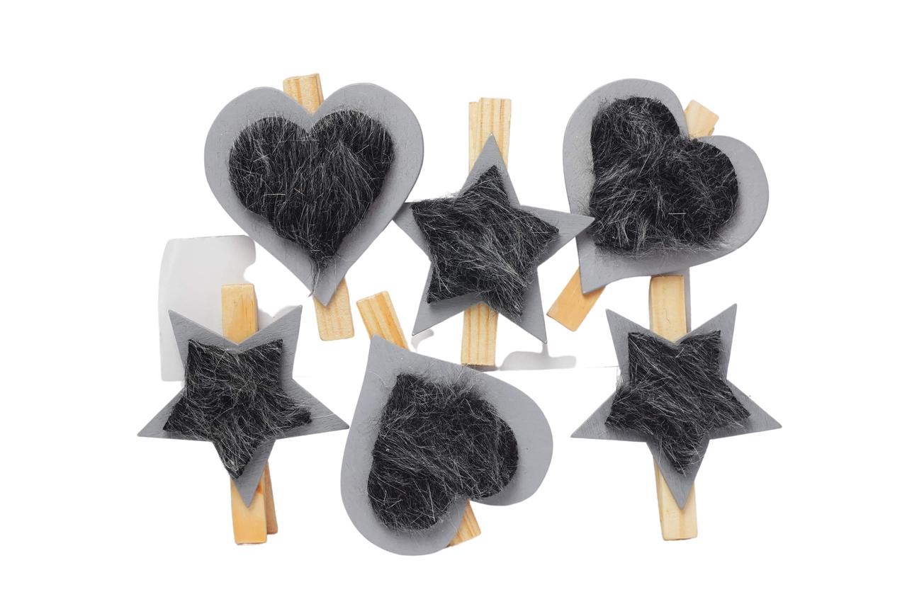 Декоративні дерев'яні прищіпки зі штучним хутром 6 шт Cloverleaf Edeka, фото 1