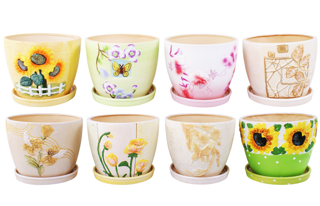 Набір (3шт) горщиків керамічних, 8 дизайнів ТОВАР ВІД ВИРОБНИКА