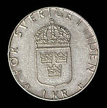 Монета Швеції 1 крона 1977-2000 рр. Король Карл XVI Густав, фото 2