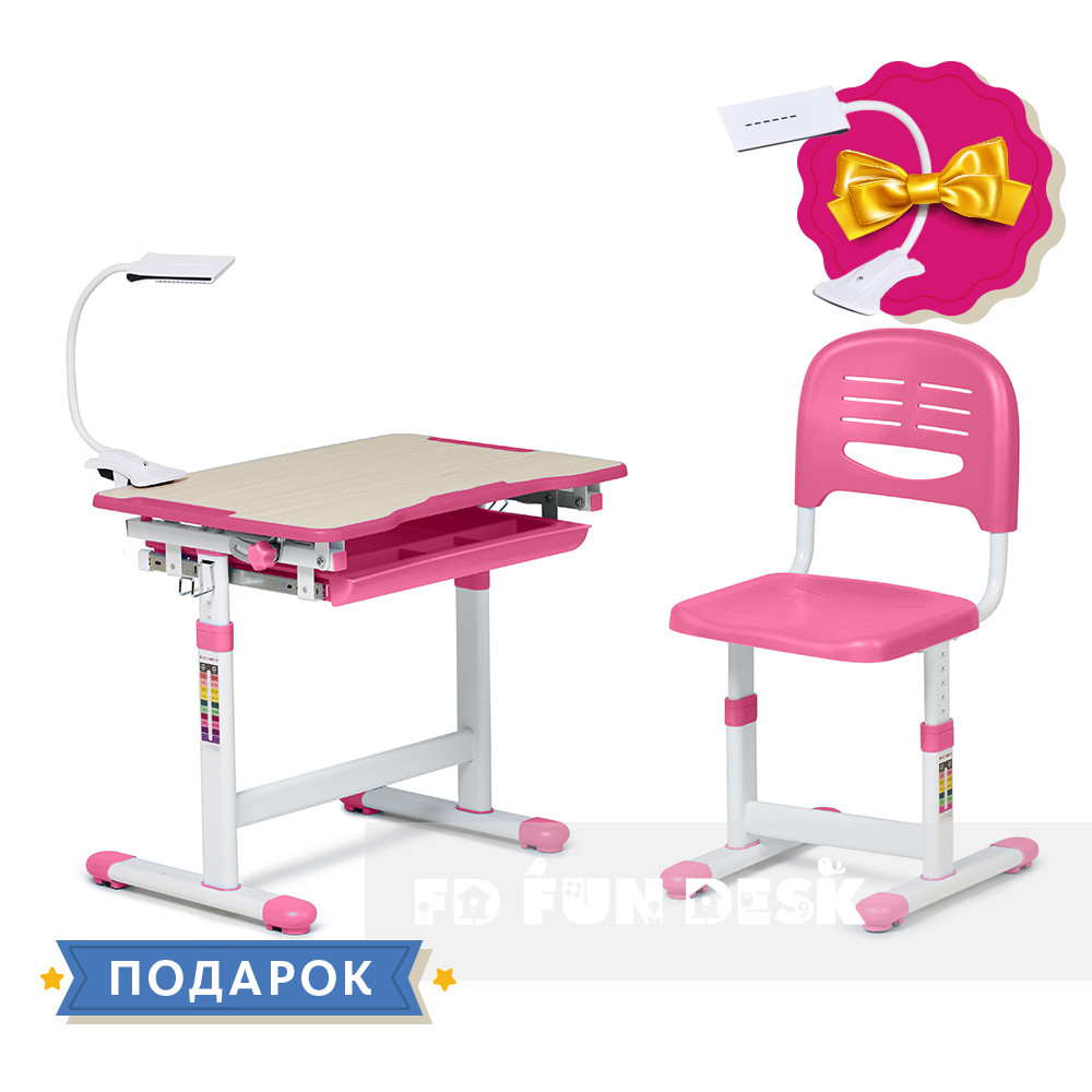 Комплект парта та стілець-трансформери FunDesk Piccolino Pink