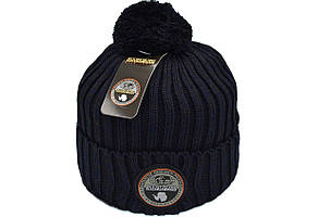 Шапка з помпоном Flexfit Napapijri 55-59 см Тёмно-синий меланж (F-0918-163), фото 1