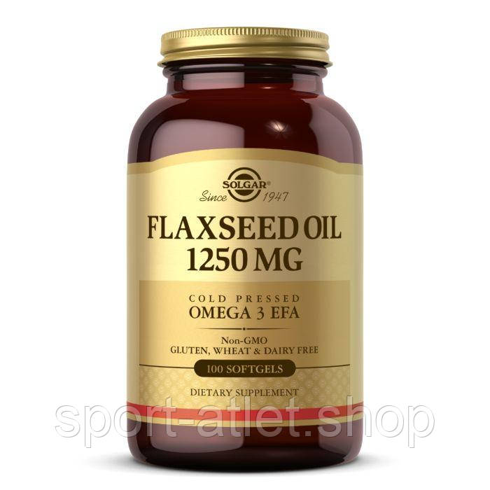 Жирні кислоти Solgar Flaxseed Oil 1250 mg, 100 капсул, фото 1