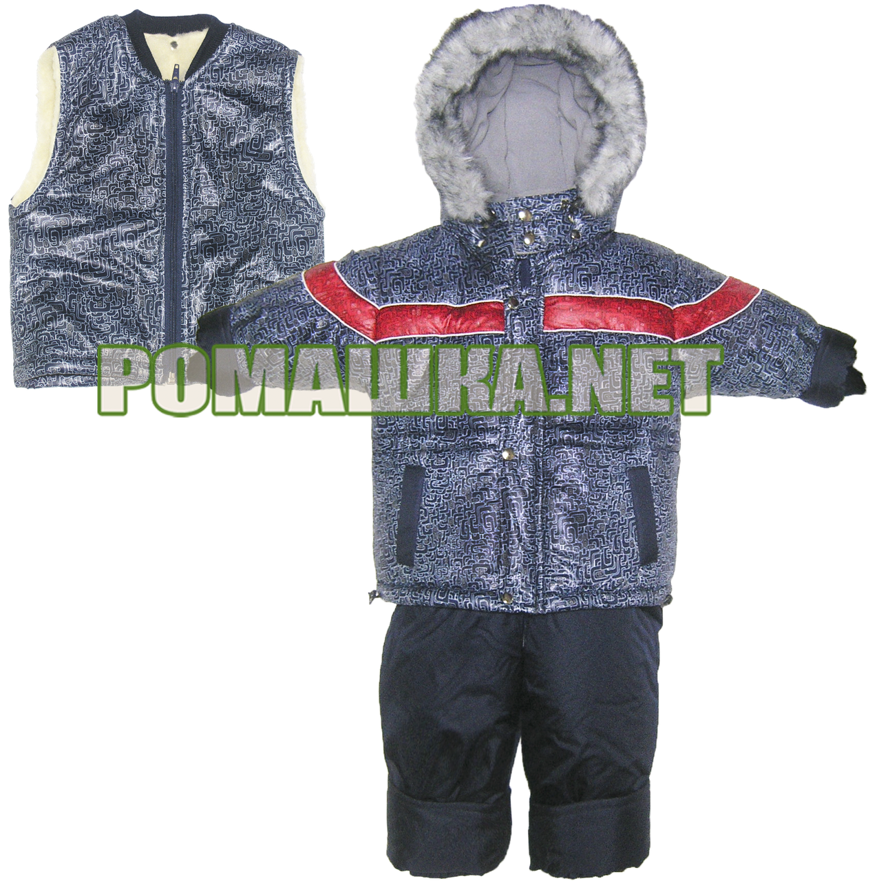 Дитячий зимовий ТЕРМОКОМБІНЕЗОН р. 92 куртка та напівкомбінезон на флісі + знімний жилет на овчині Ц2