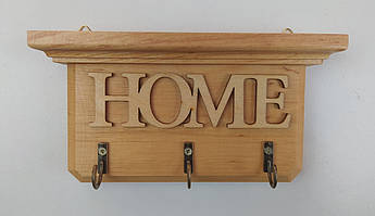 Ключниця настінна дерев'яна ручної роботи "Home" на три гачка │ Компактна настінна ключниця з дерева │ Ідеальний органайзер