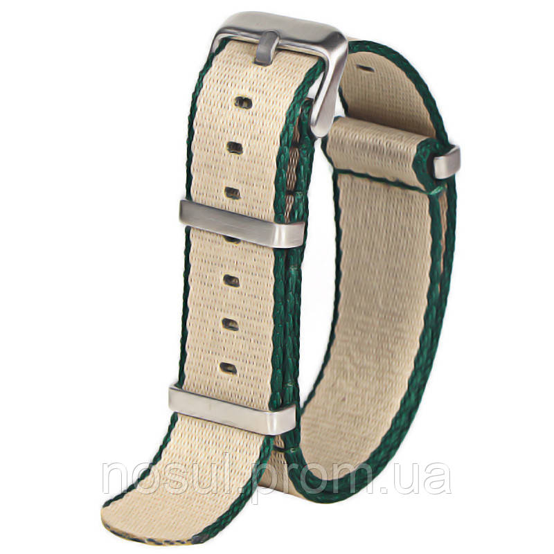 NATO Zulu ремешок для часов Casio G-Shock #9 (бежевый цвет с зеленой строчкой) нейлон + держатели Nylon Canvas - фото 2 - id-p1297536118