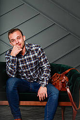 Фланелева сорочка в синьо-жовту карту