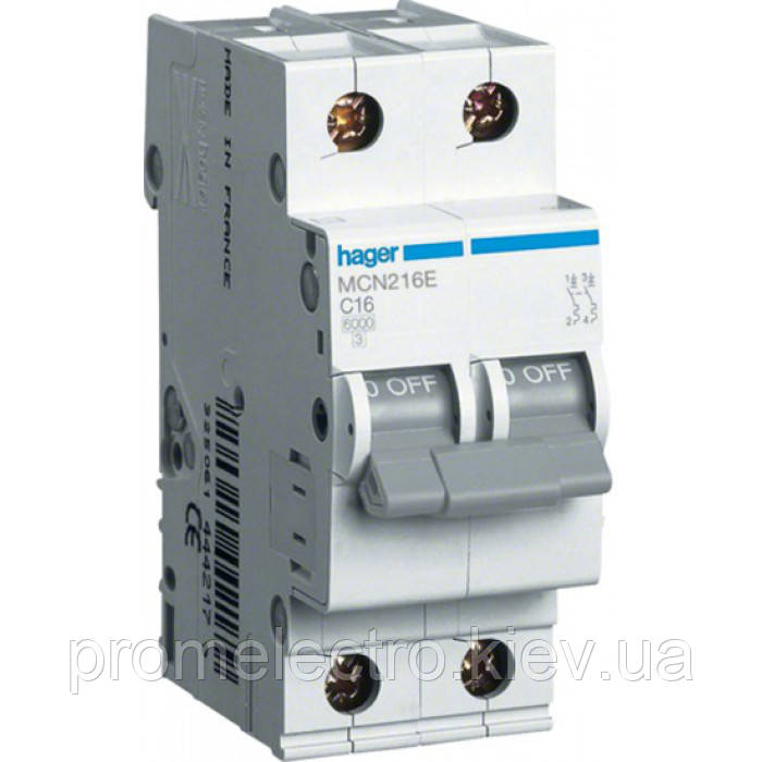 Автоматичний вимикач Hager In20 А, 2п, С, 6 kA, 2м (MCN220)