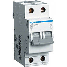 Автоматичний вимикач Hager In16 А, 2п, С, 6 kA, 2м (MC216A)