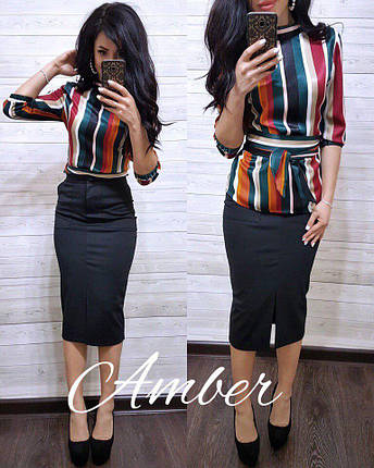 Костюмчик блуза в смужку та спідниця з розрізом, фото 1