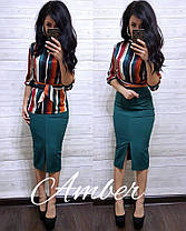 Костюмчик блуза в смужку та спідниця з розрізом, фото 2