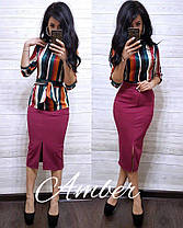 Костюмчик блуза в смужку та спідниця з розрізом, фото 4