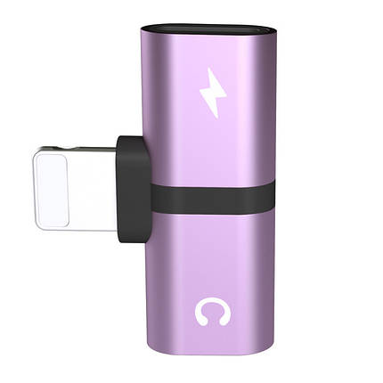 Перехідник розгалужувач на 2 Lightning порту (навушники та заряджання) для iPhone Alitek Metal Purple, фото 2