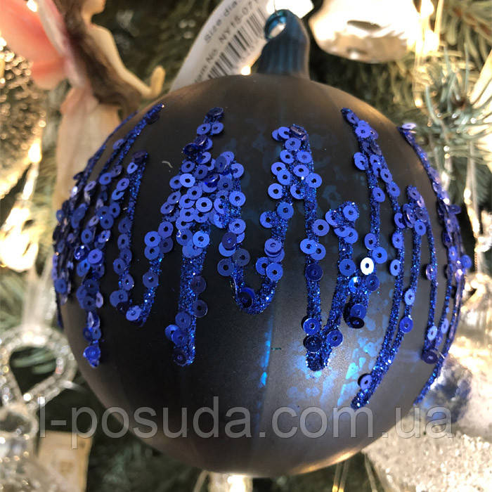 Елочный шар с матовым покрытием и узором из пайеток, 10см, цвет - индиго - фото 1 - id-p1281878973